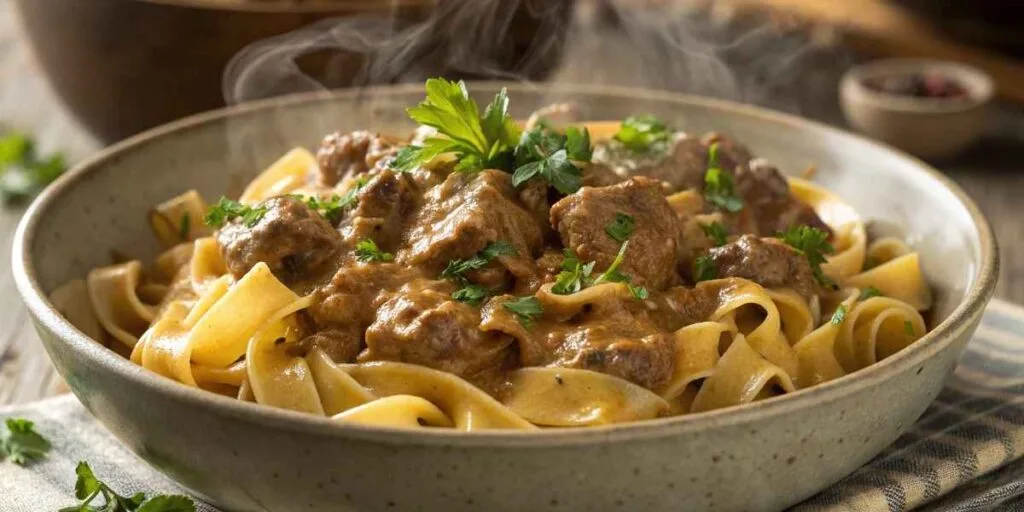 Best creamy ground beef stroganoff with noodles