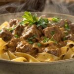 Best creamy ground beef stroganoff with noodles