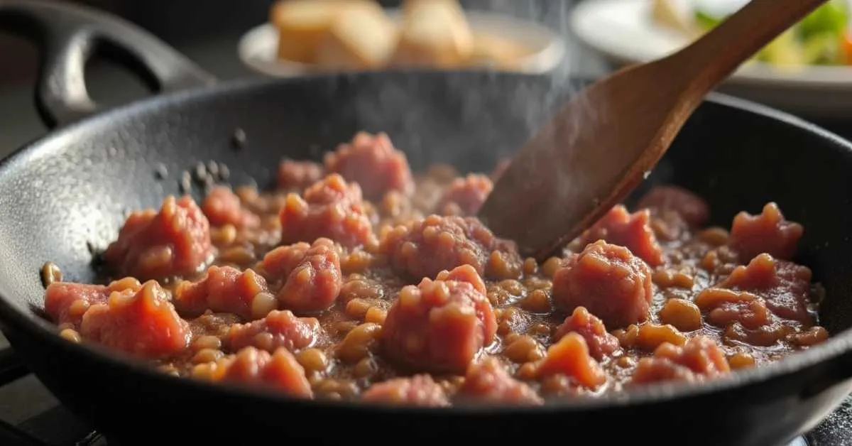 Cooking Korean ground beef bulgogi in a pan