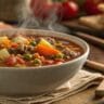 Easy vegetable soup with ground beef served hot