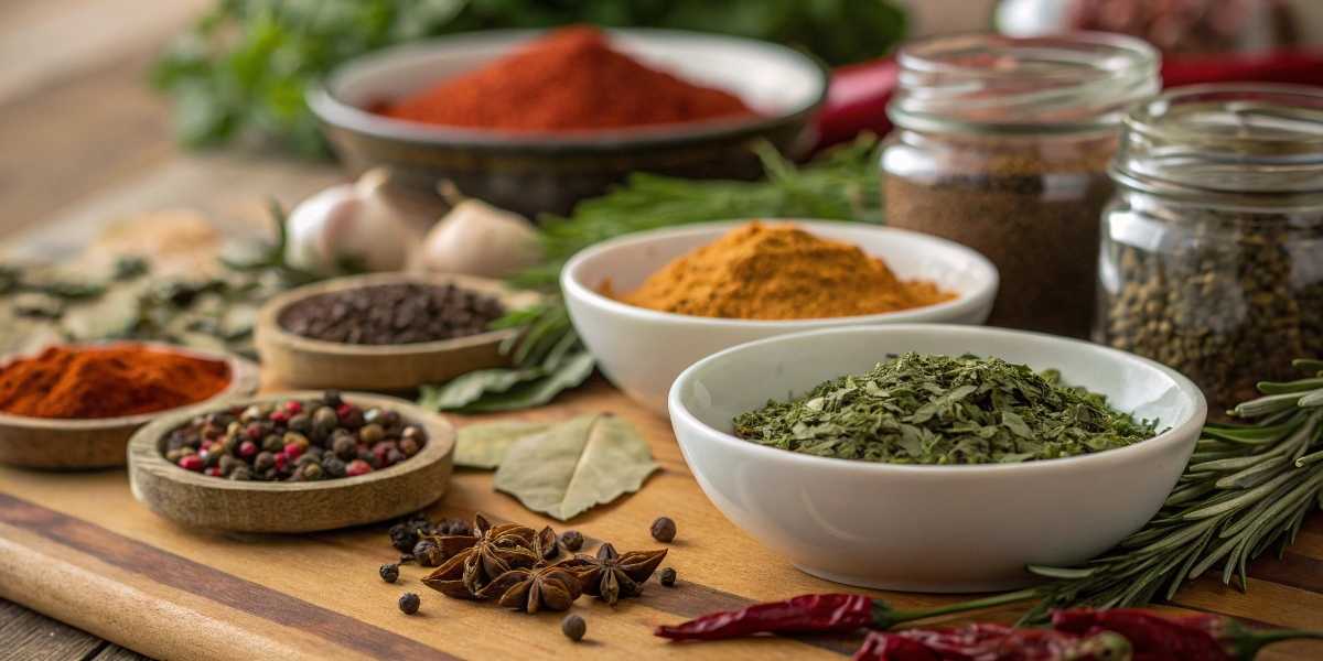 Herbs and spices for flavorful vegetable soup with ground beef