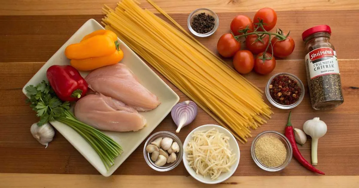 Ingredients for Texas chicken spaghetti recipe