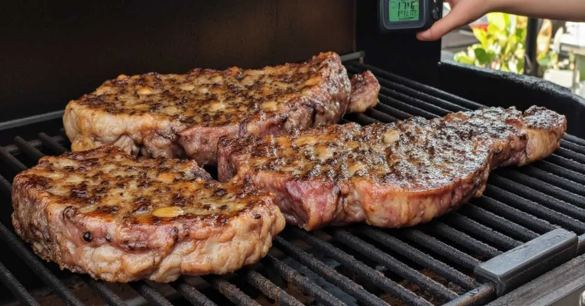 Tri tip cooking on grill with perfect temperature
