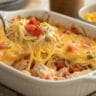 Creamy chicken spaghetti with Rotel and Velveeta baked hot and fresh