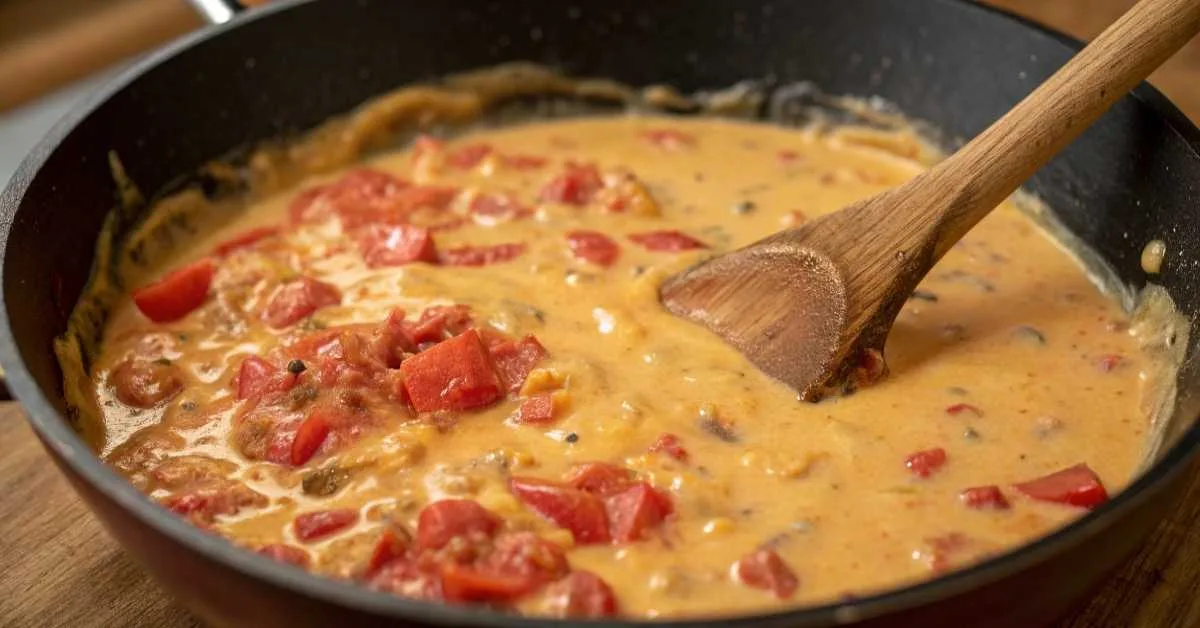 Melting Velveeta and Rotel for chicken spaghetti sauce