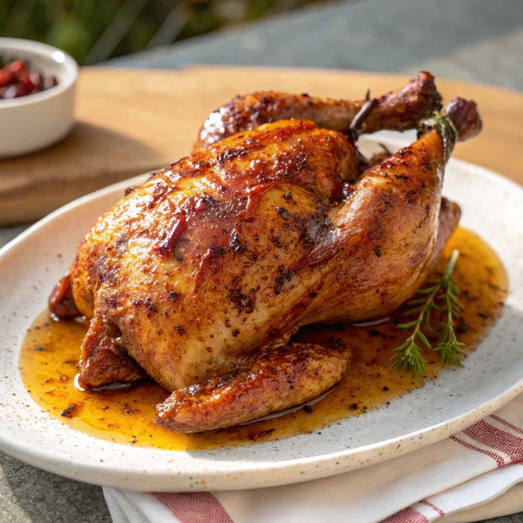 Roast chicken prepared with Cajun injector marinade